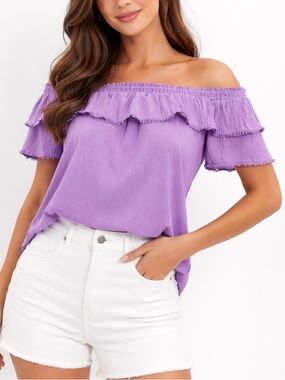 Talulah Lavender Off Shoulder Ruffle Top Size Small